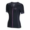 Zone3 Women's Aquaflo Plus Short Sleeve Tri Top - 2021 2 Zone3 Women's Aquaflo Plus Short Sleeve Tri Top - 2021 -Women's Triathlon Shop Womens Aquaflo SS Top Black Grey Pink Front 84506.1582819042